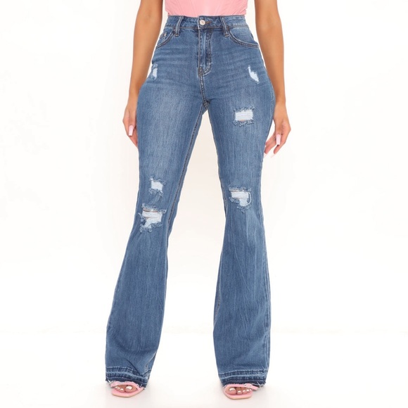 Ripped stretch flare jeans - Picture 1 of 6